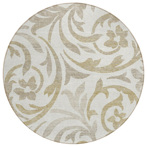 HomeRoots 5' Ivory Beige and Taupe Floral Area Rug - Durable, Washable Indoor-Outdoor Charm for Busy Homes 8' Round 585804