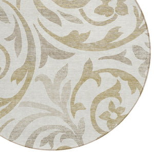Homeroots 3' Beige Taupe And Copper Floral Area Rug - Durable, Washable Design For Indoor And Outdoor Spaces 8' Round Polyester 585804
