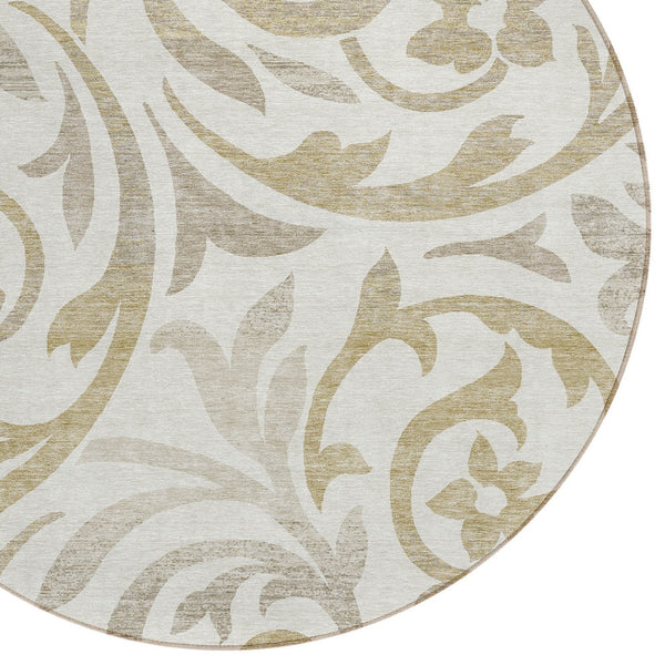 Homeroots 3' Beige Taupe And Copper Floral Area Rug - Durable, Washable Design For Indoor And Outdoor Spaces 8' Round Polyester 585804