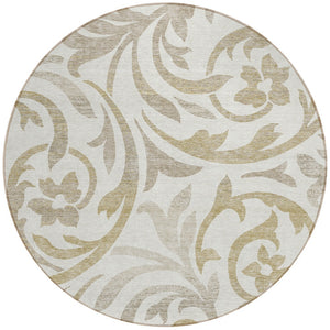 Homeroots 3' Beige Taupe And Copper Floral Area Rug - Durable, Washable Design For Indoor And Outdoor Spaces 8' Round Polyester 585804