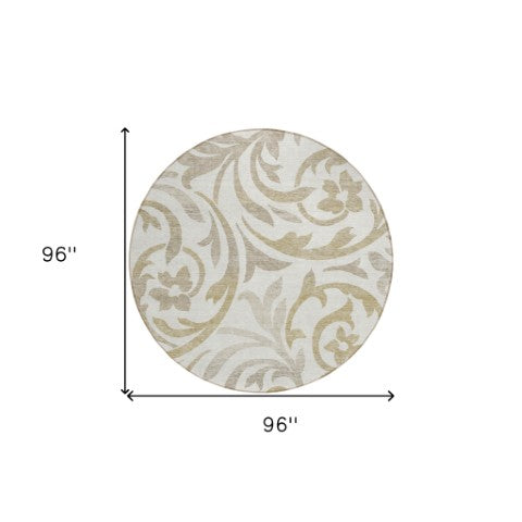 Homeroots 3' Beige Taupe And Copper Floral Area Rug - Durable, Washable Design For Indoor And Outdoor Spaces 8' Round Polyester 585804