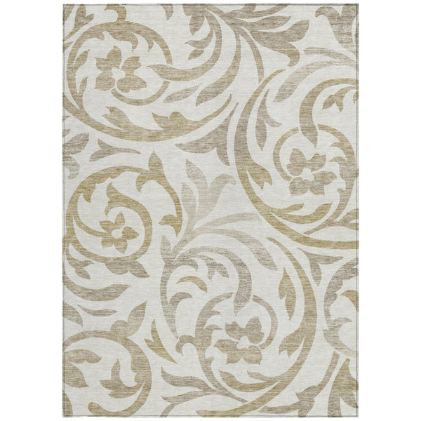 Homeroots 3' Beige Taupe And Copper Floral Area Rug - Durable, Washable Design For Indoor And Outdoor Spaces 8' X 10' Polyester 585805