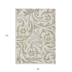 Homeroots 3' Beige Taupe And Copper Floral Area Rug - Durable, Washable Design For Indoor And Outdoor Spaces 8' X 10' Polyester 585805