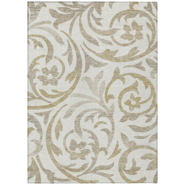HomeRoots 9' Timeless Floral Ivory Beige and Taupe Area Rug for Indoor and Outdoor High-Traffic Spaces 9' X 12' 585806