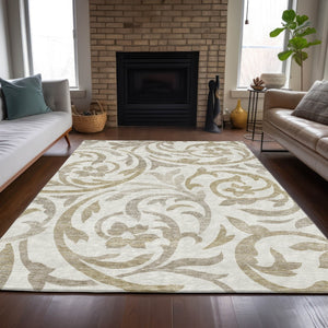 Homeroots 3' Beige Taupe And Copper Floral Area Rug - Durable, Washable Design For Indoor And Outdoor Spaces 9' X 12' Polyester 585806