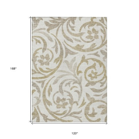 Homeroots 3' Beige Taupe And Copper Floral Area Rug - Durable, Washable Design For Indoor And Outdoor Spaces 10' X 14' Polyester 585807