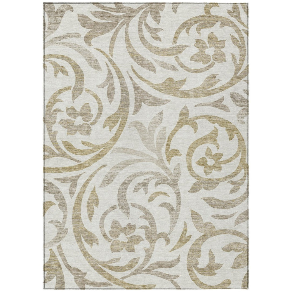 HomeRoots 5' Ivory Beige and Taupe Floral Area Rug - Durable, Washable Indoor-Outdoor Charm for Busy Homes 10' X 14' 585807