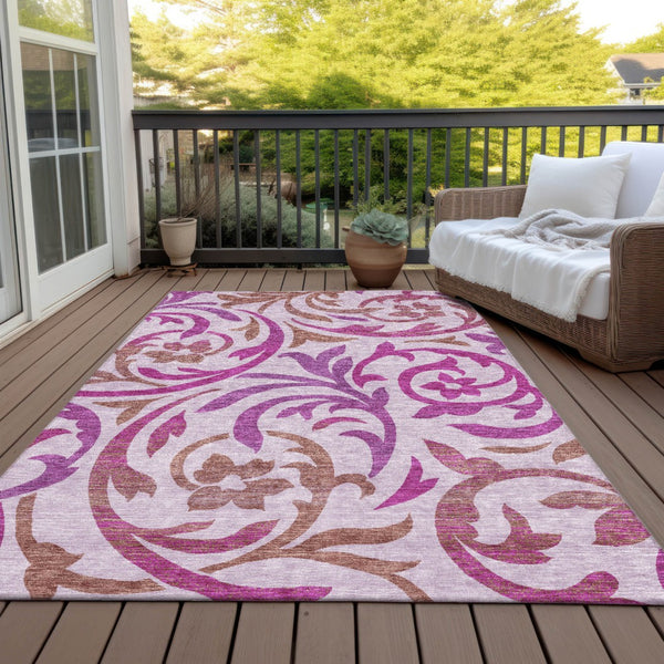 Homeroots 3' Beige Taupe And Copper Floral Area Rug - Durable, Washable Design For Indoor And Outdoor Spaces 3' X 5' Polyester 585808