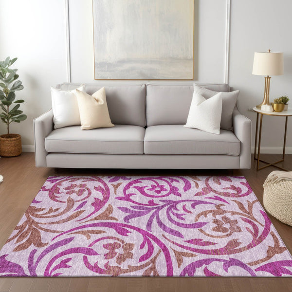 Homeroots 3' Beige Taupe And Copper Floral Area Rug - Durable, Washable Design For Indoor And Outdoor Spaces 3' X 5' Polyester 585808