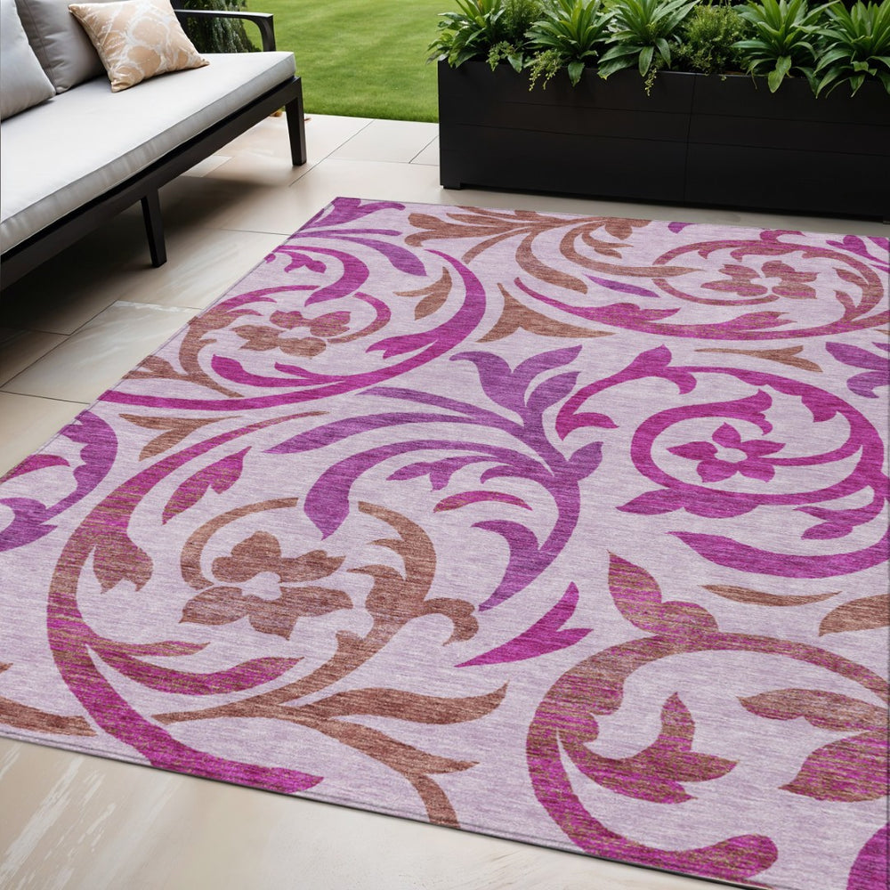 HomeRoots 5' Floral Area Rug in Lavender Blush and Purple - Durable, Washable for Indoor & Outdoor Use 5' X 8' 585809