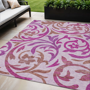 Homeroots 3' Beige Taupe And Copper Floral Area Rug - Durable, Washable Design For Indoor And Outdoor Spaces 5' X 8' Polyester 585809