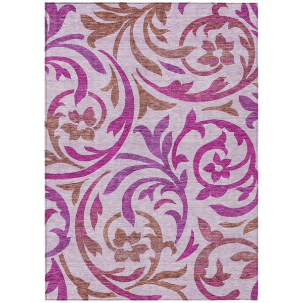 HomeRoots 5' Floral Area Rug in Lavender Blush and Purple - Durable, Washable for Indoor & Outdoor Use 5' X 8' 585809