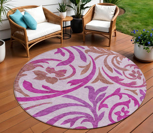 Homeroots 3' Beige Taupe And Copper Floral Area Rug - Durable, Washable Design For Indoor And Outdoor Spaces 8' Round Polyester 585810