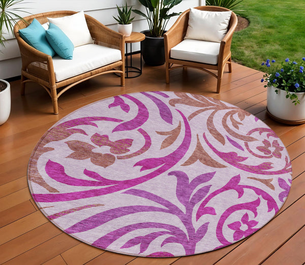 Homeroots 3' Beige Taupe And Copper Floral Area Rug - Durable, Washable Design For Indoor And Outdoor Spaces 8' Round Polyester 585810