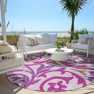 Homeroots 3' Beige Taupe And Copper Floral Area Rug - Durable, Washable Design For Indoor And Outdoor Spaces 8' Round Polyester 585810