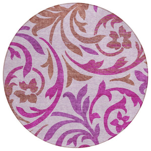 HomeRoots 5' Floral Area Rug in Lavender Blush and Purple - Durable, Washable for Indoor & Outdoor Use 8' Round 585810