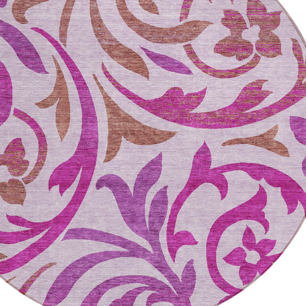 Homeroots 3' Beige Taupe And Copper Floral Area Rug - Durable, Washable Design For Indoor And Outdoor Spaces 8' Round Polyester 585810