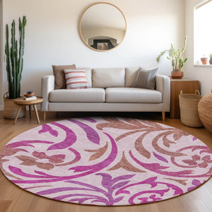 Homeroots 3' Beige Taupe And Copper Floral Area Rug - Durable, Washable Design For Indoor And Outdoor Spaces 8' Round Polyester 585810