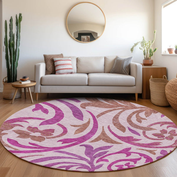Homeroots 3' Beige Taupe And Copper Floral Area Rug - Durable, Washable Design For Indoor And Outdoor Spaces 8' Round Polyester 585810