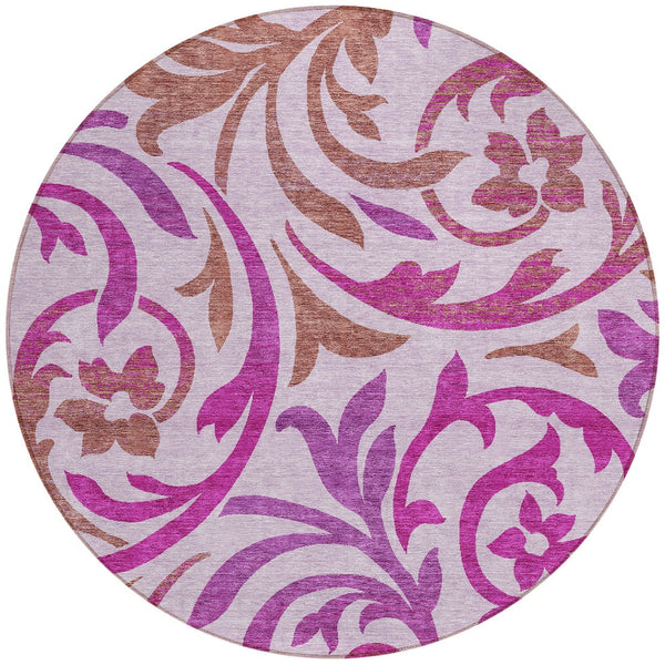 Homeroots 3' Beige Taupe And Copper Floral Area Rug - Durable, Washable Design For Indoor And Outdoor Spaces 8' Round Polyester 585810