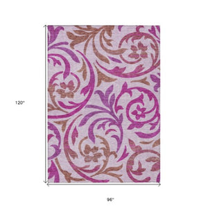 Homeroots 3' Beige Taupe And Copper Floral Area Rug - Durable, Washable Design For Indoor And Outdoor Spaces 8' X 10' Polyester 585811