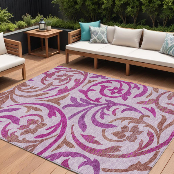 Homeroots 3' Beige Taupe And Copper Floral Area Rug - Durable, Washable Design For Indoor And Outdoor Spaces 8' X 10' Polyester 585811