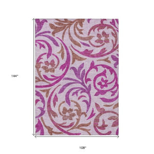 Homeroots 3' Beige Taupe And Copper Floral Area Rug - Durable, Washable Design For Indoor And Outdoor Spaces 9' X 12' Polyester 585812