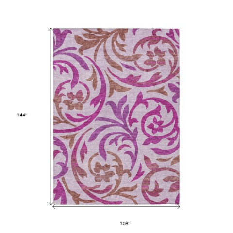 Homeroots 3' Beige Taupe And Copper Floral Area Rug - Durable, Washable Design For Indoor And Outdoor Spaces 9' X 12' Polyester 585812