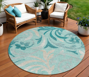 Homeroots 3' Beige Taupe And Copper Floral Area Rug - Durable, Washable Design For Indoor And Outdoor Spaces 8' Round Polyester 585816