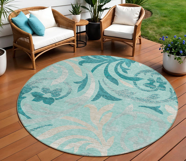 Homeroots 3' Beige Taupe And Copper Floral Area Rug - Durable, Washable Design For Indoor And Outdoor Spaces 8' Round Polyester 585816