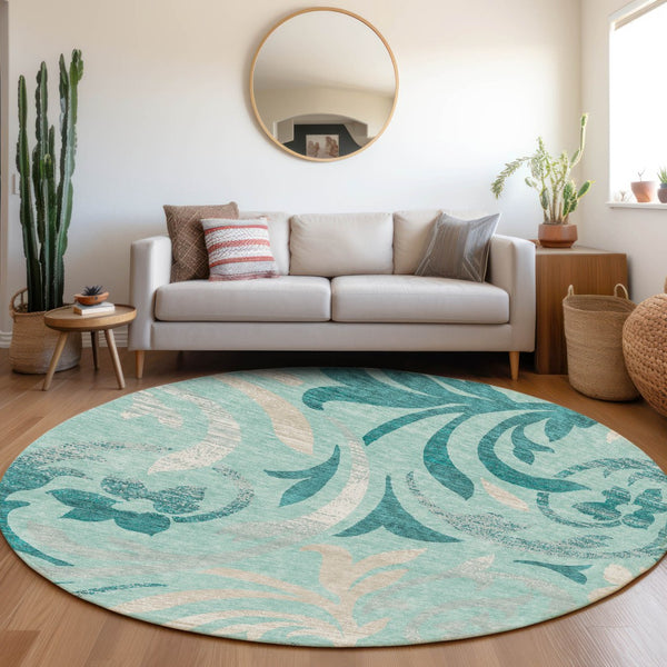 Homeroots 3' Beige Taupe And Copper Floral Area Rug - Durable, Washable Design For Indoor And Outdoor Spaces 8' Round Polyester 585816