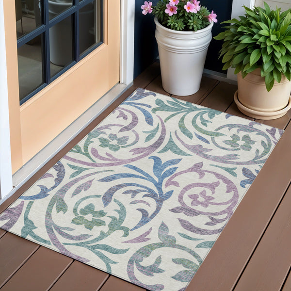 Homeroots 3' Beige Taupe And Copper Floral Area Rug - Durable, Washable Design For Indoor And Outdoor Spaces 3' X 5' Polyester 585820