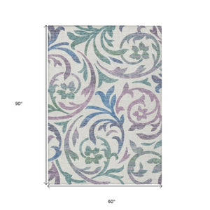 Homeroots 3' Beige Taupe And Copper Floral Area Rug - Durable, Washable Design For Indoor And Outdoor Spaces 5' X 8' Polyester 585821