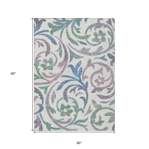 Homeroots 3' Beige Taupe And Copper Floral Area Rug - Durable, Washable Design For Indoor And Outdoor Spaces 5' X 8' Polyester 585821