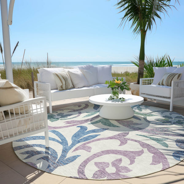 Homeroots 3' Beige Taupe And Copper Floral Area Rug - Durable, Washable Design For Indoor And Outdoor Spaces 8' Round Polyester 585822