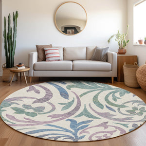 Homeroots 3' Beige Taupe And Copper Floral Area Rug - Durable, Washable Design For Indoor And Outdoor Spaces 8' Round Polyester 585822