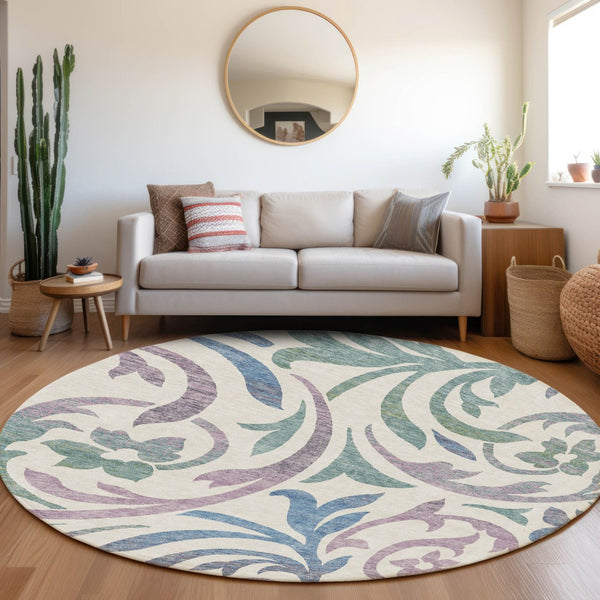 Homeroots 3' Beige Taupe And Copper Floral Area Rug - Durable, Washable Design For Indoor And Outdoor Spaces 8' Round Polyester 585822