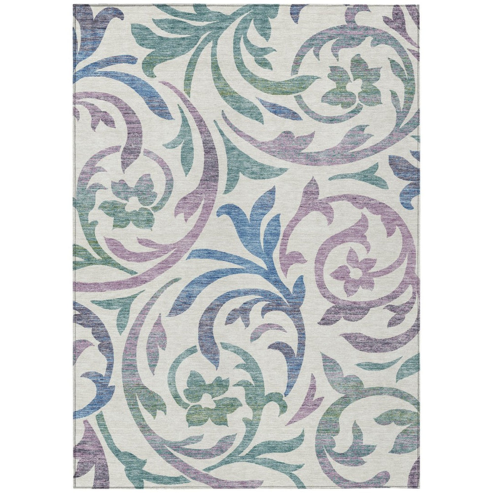 HomeRoots 9' Washable Floral Indoor Outdoor Area Rug in White, Purple & Sage for Stylish Home Decor & Patios 9' X 12' 585824