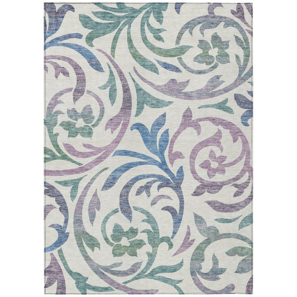 HomeRoots 5' Washable Floral Area Rug – Durable White, Purple & Sage Design for Indoor & Outdoor Use 10' X 14' 585825