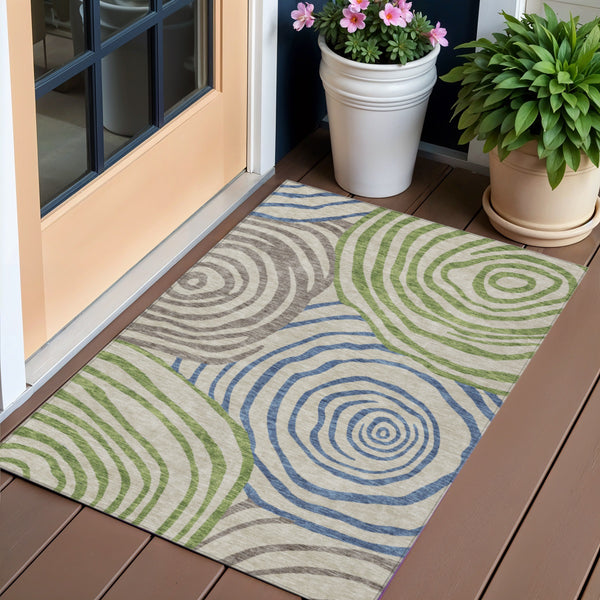 Homeroots 3' Beige Taupe And Green Abstract Washable Area Rug For Indoor And Outdoor High-traffic Spaces 3' X 5' Polyester 585826
