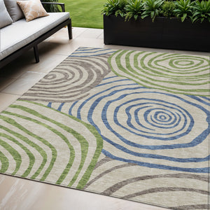 Homeroots 3' Beige Taupe And Green Abstract Washable Area Rug For Indoor And Outdoor High-traffic Spaces 5' X 8' Polyester 585827