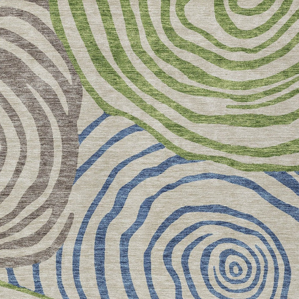 Homeroots 3' Beige Taupe And Green Abstract Washable Area Rug For Indoor And Outdoor High-traffic Spaces 5' X 8' Polyester 585827