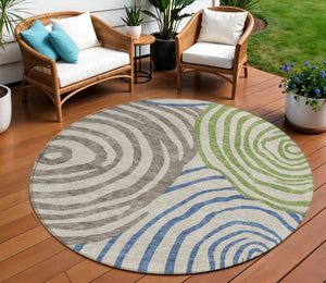 Homeroots 3' Beige Taupe And Green Abstract Washable Area Rug For Indoor And Outdoor High-traffic Spaces 8' Round Polyester 585828