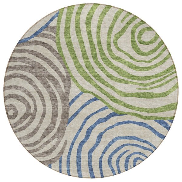 HomeRoots 5' Modern Abstract Beige Taupe and Green Washable Area Rug for Indoor and Outdoor Use 8' Round 585828