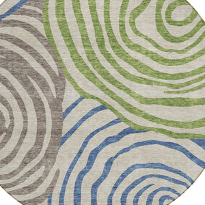 Homeroots 3' Beige Taupe And Green Abstract Washable Area Rug For Indoor And Outdoor High-traffic Spaces 8' Round Polyester 585828