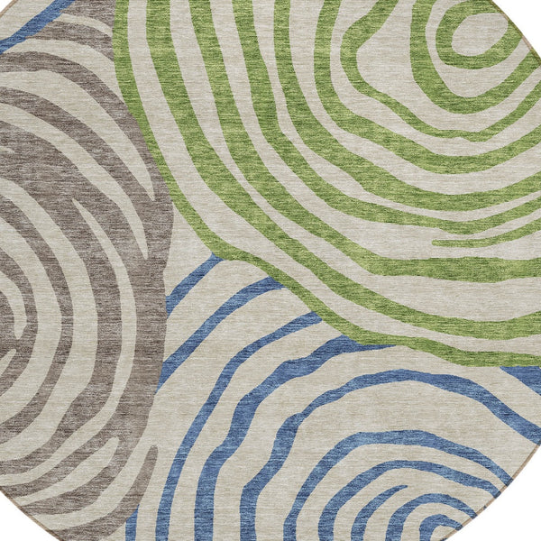 Homeroots 3' Beige Taupe And Green Abstract Washable Area Rug For Indoor And Outdoor High-traffic Spaces 8' Round Polyester 585828