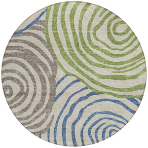 Homeroots 3' Beige Taupe And Green Abstract Washable Area Rug For Indoor And Outdoor High-traffic Spaces 8' Round Polyester 585828