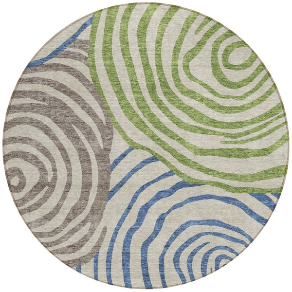 Homeroots 3' Beige Taupe And Green Abstract Washable Area Rug For Indoor And Outdoor High-traffic Spaces 8' Round Polyester 585828