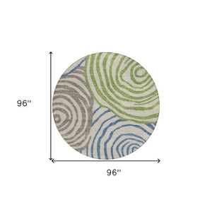 Homeroots 3' Beige Taupe And Green Abstract Washable Area Rug For Indoor And Outdoor High-traffic Spaces 8' Round Polyester 585828