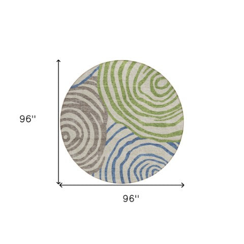 Homeroots 3' Beige Taupe And Green Abstract Washable Area Rug For Indoor And Outdoor High-traffic Spaces 8' Round Polyester 585828